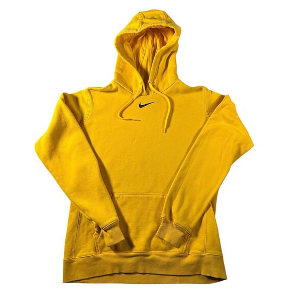 Y2K Nike Center Swoosh Yellow Hoodie Men’s Large Rare Pullover Fleece 598575-716 - Picture 2 of 10